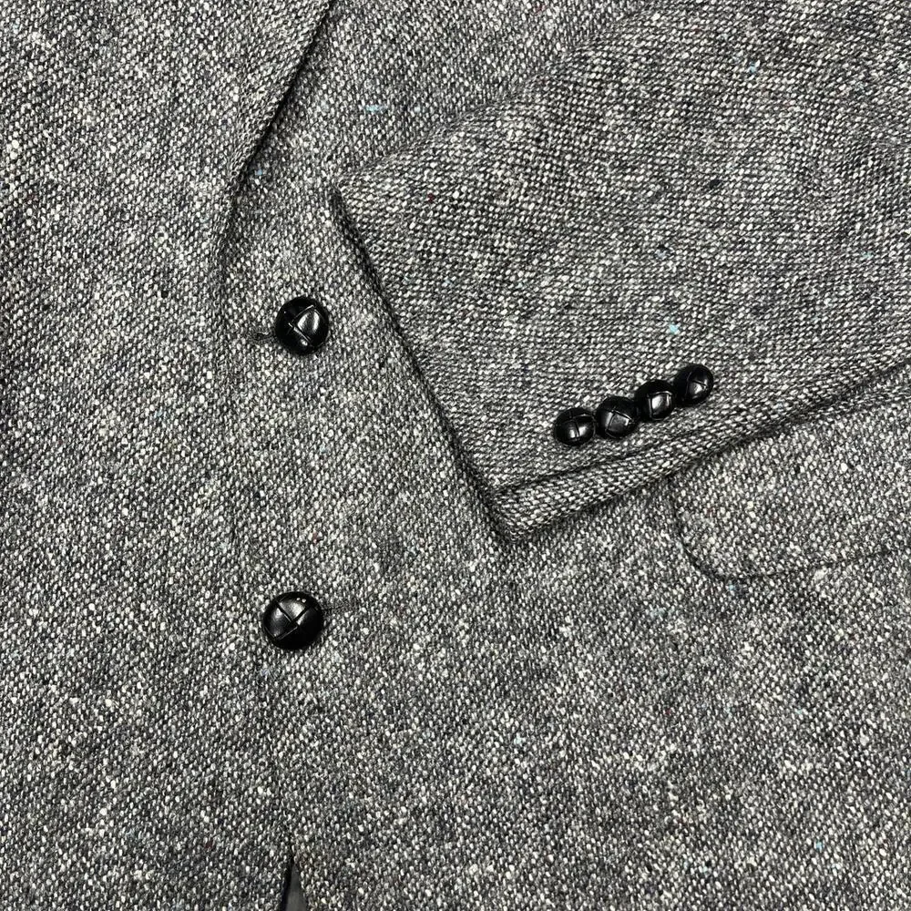 Vintage Stafford Executive Tweed Wool Blazer Jacket Size 46L Black Gray Preppy